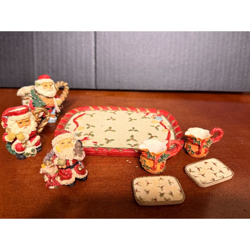 Vintage 1995 Popular Imports Santa Claus Miniature Tea Set Polystone Resin 7pc
